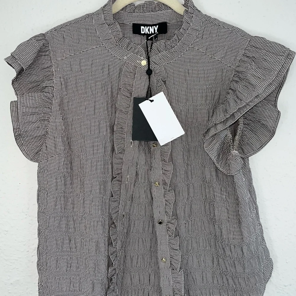DKNY Women's Ruffle Sleeve Top - Gray - Picture 1 of 6